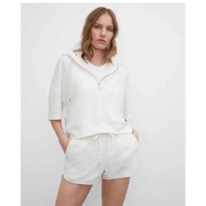 Club Monaco Womens White Terry Towel Hoodie Short Sleeve Quarter Zipper XL